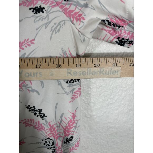 Vintage 80s Top Size M Pink Floral Short Sleeve Polyester Button Up - Picture 8 of 10